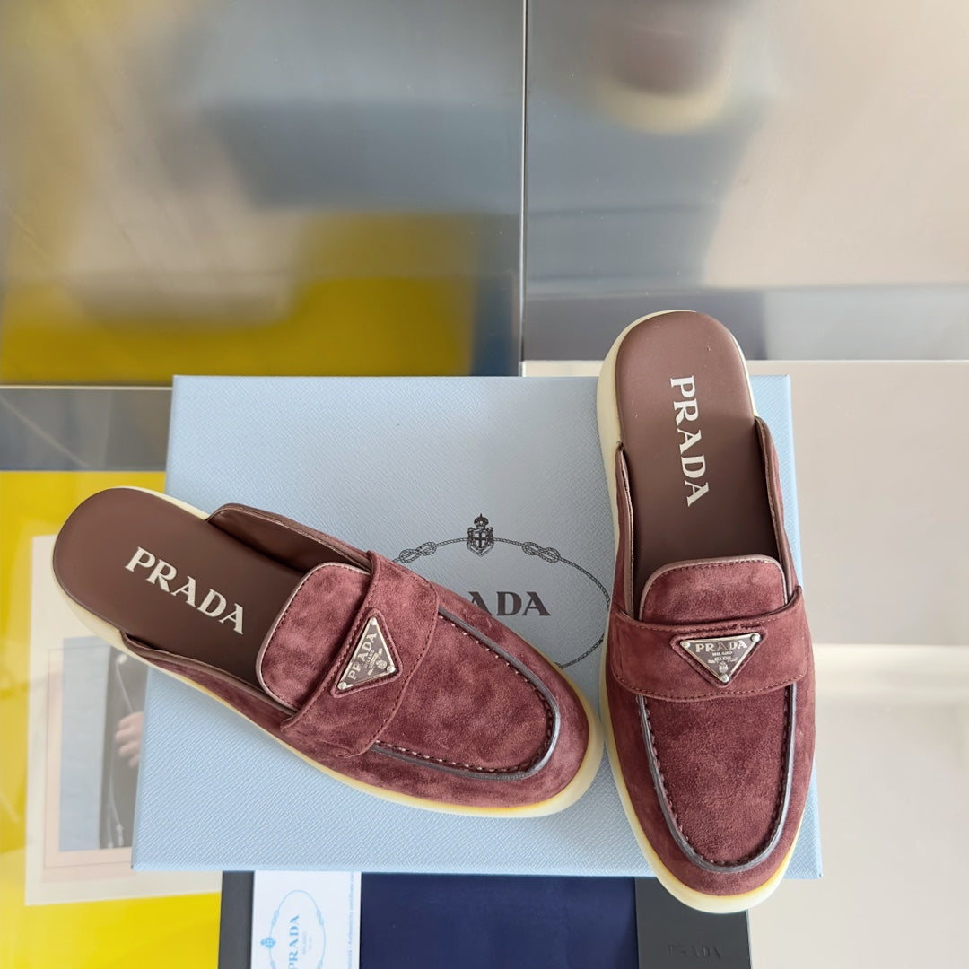 PRADA Pra Wine Suede Leather Mule 25mm Rubber Sole