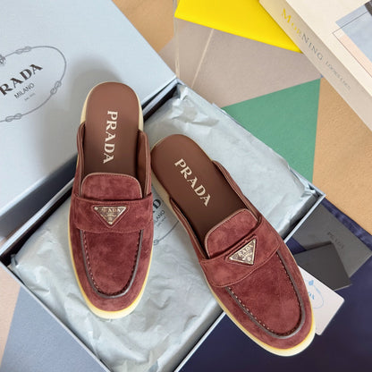 PRADA Pra Wine Suede Leather Mule 25mm Rubber Sole