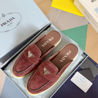 PRADA Pra Wine Suede Leather Mule 25mm Rubber Sole