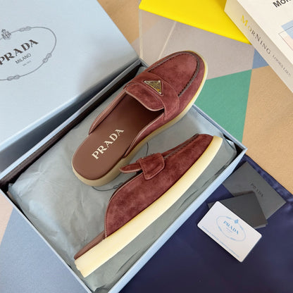 PRADA Pra Wine Suede Leather Mule 25mm Rubber Sole