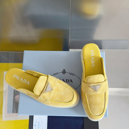 PRADA Pra Yellow Suede Leather Mule 25mm Rubber Sole