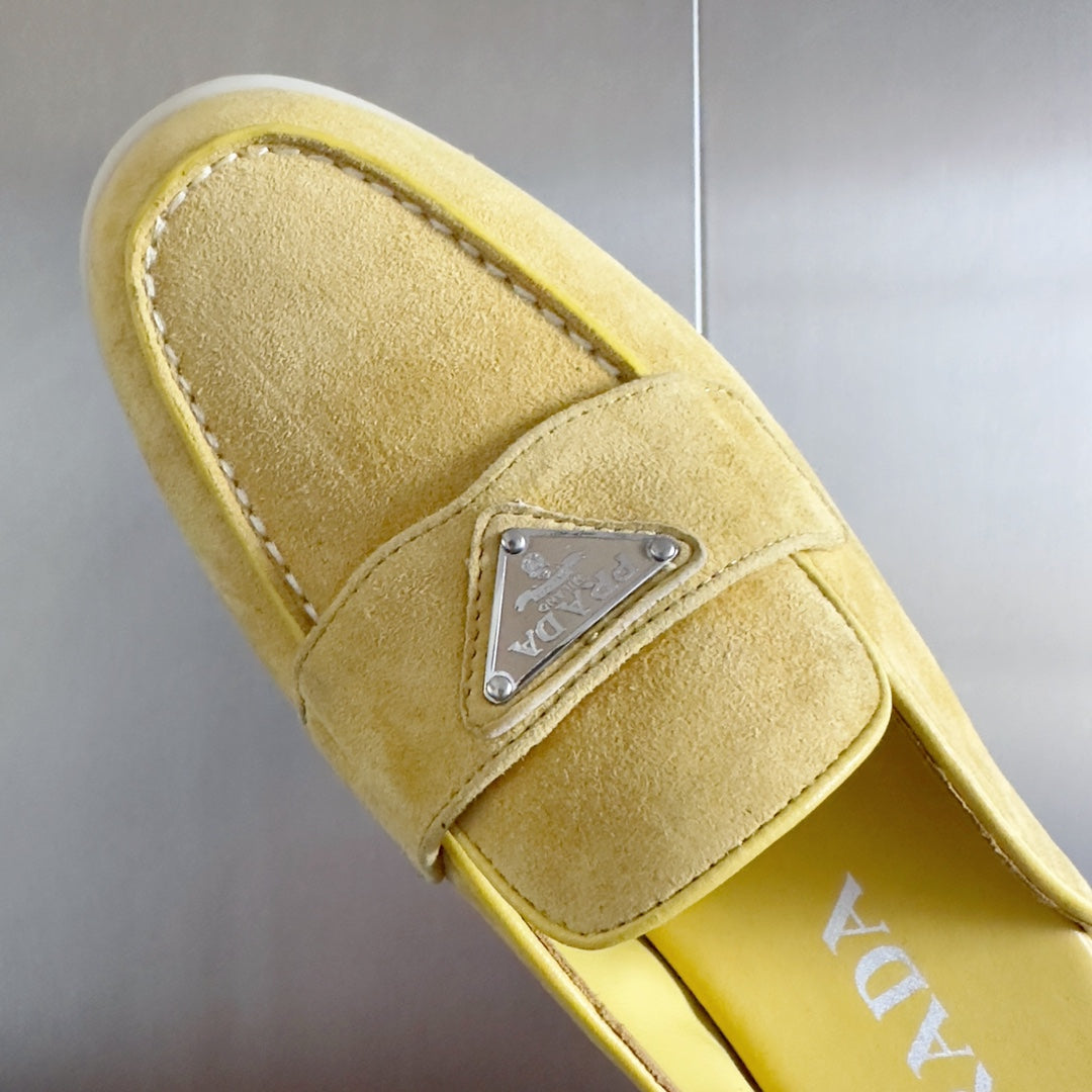 PRADA Pra Yellow Suede Leather Mule 25mm Rubber Sole