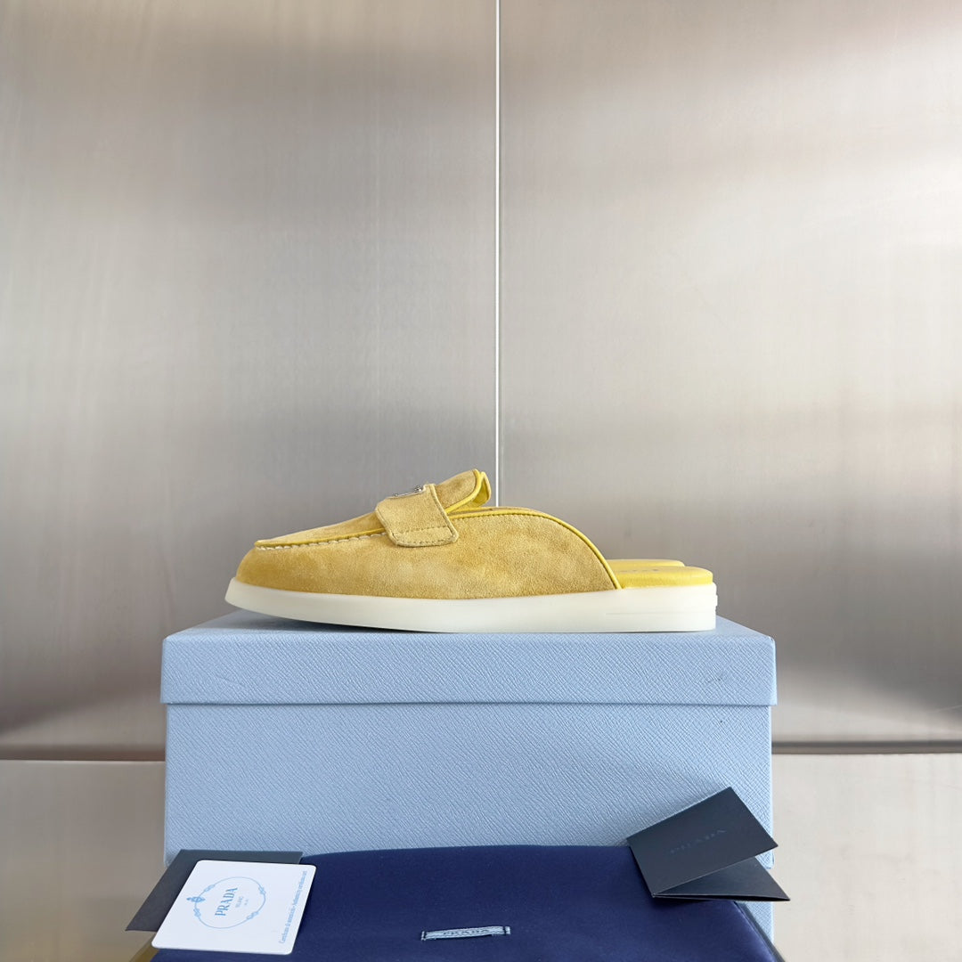 PRADA Pra Yellow Suede Leather Mule 25mm Rubber Sole