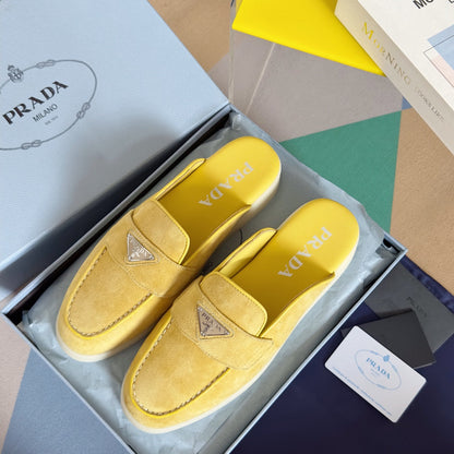 PRADA Pra Yellow Suede Leather Mule 25mm Rubber Sole