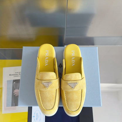 PRADA Pra Yellow Suede Leather Mule 25mm Rubber Sole