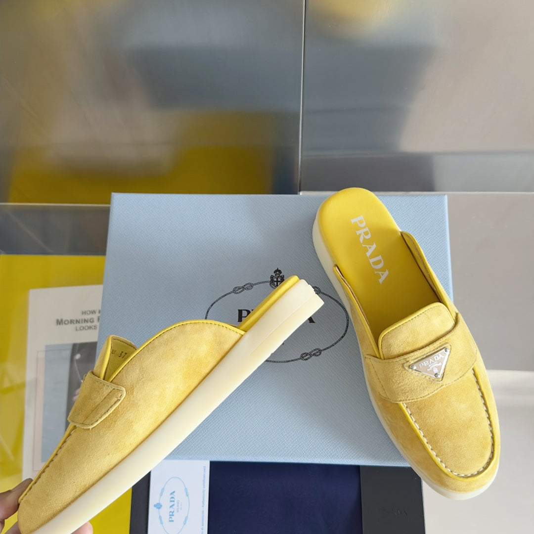 PRADA Pra Yellow Suede Leather Mule 25mm Rubber Sole