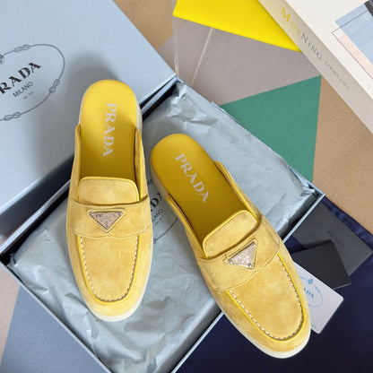 PRADA Pra Yellow Suede Leather Mule 25mm Rubber Sole