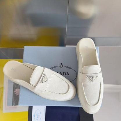 PRADA Pra White Suede Leather Mule 25mm Rubber Sole