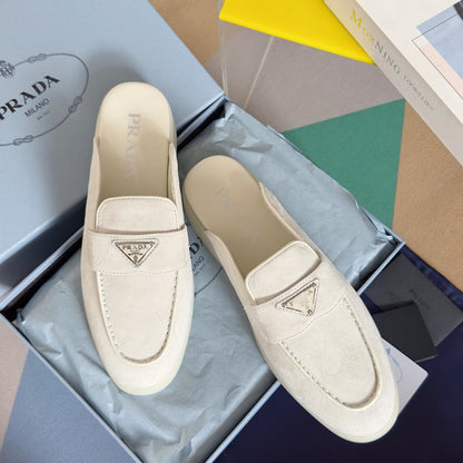 PRADA Pra White Suede Leather Mule 25mm Rubber Sole