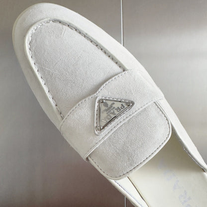 PRADA Pra White Suede Leather Mule 25mm Rubber Sole