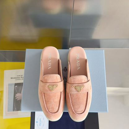PRADA Pra Pink Suede Leather Mule 25mm Rubber Sole