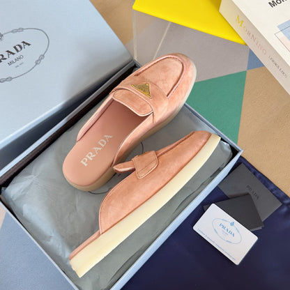 PRADA Pra Pink Suede Leather Mule 25mm Rubber Sole