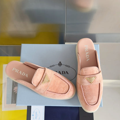 PRADA Pra Pink Suede Leather Mule 25mm Rubber Sole