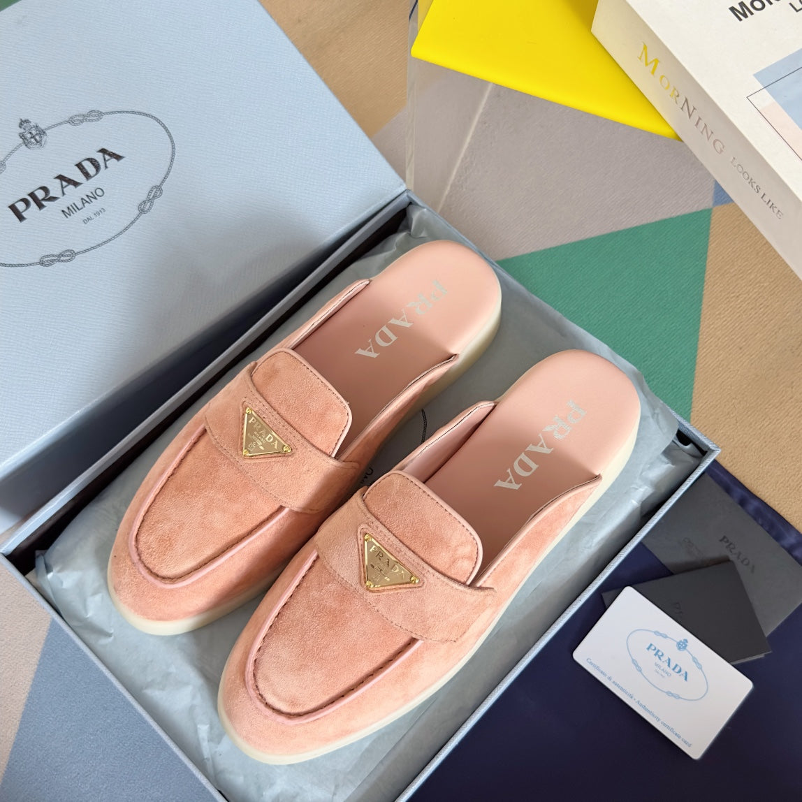 PRADA Pra Pink Suede Leather Mule 25mm Rubber Sole