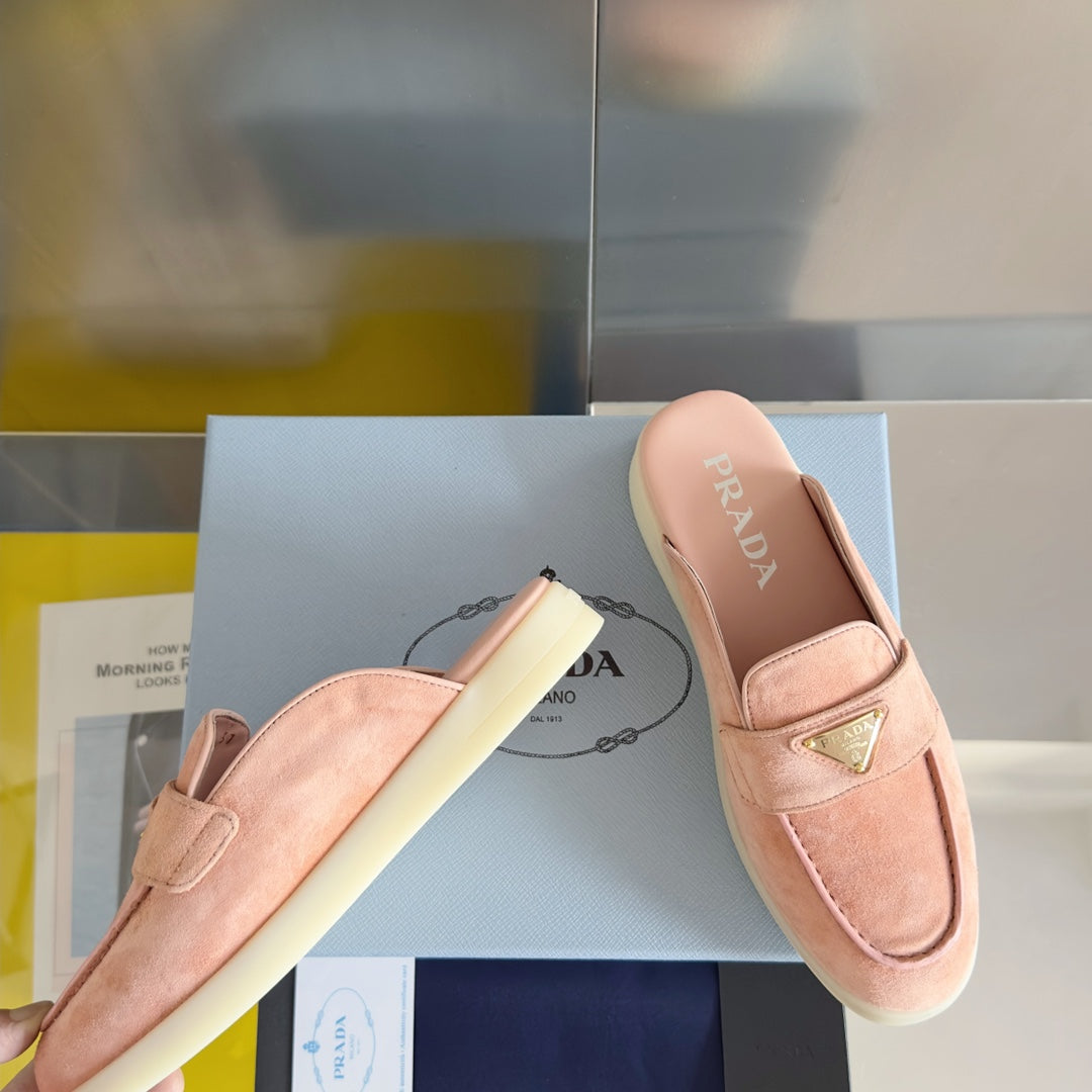 PRADA Pra Pink Suede Leather Mule 25mm Rubber Sole