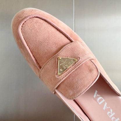 PRADA Pra Pink Suede Leather Mule 25mm Rubber Sole