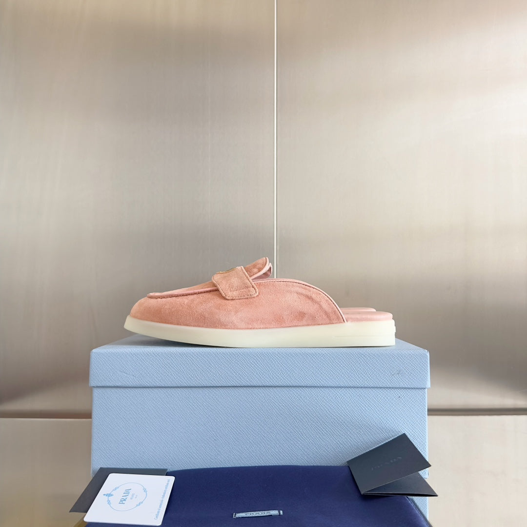 PRADA Pra Pink Suede Leather Mule 25mm Rubber Sole