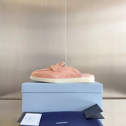 PRADA Pra Pink Suede Leather Mule 25mm Rubber Sole