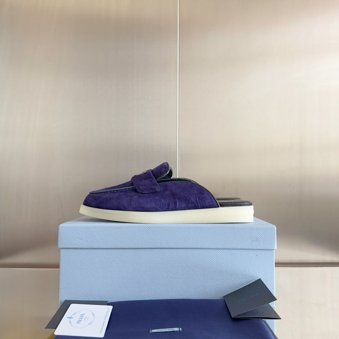 PRADA Pra Purple Suede Leather Mule 25mm Rubber Sole