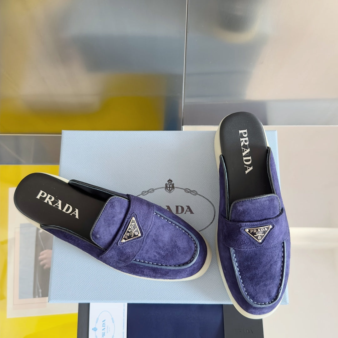 PRADA Pra Purple Suede Leather Mule 25mm Rubber Sole