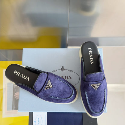 PRADA Pra Purple Suede Leather Mule 25mm Rubber Sole