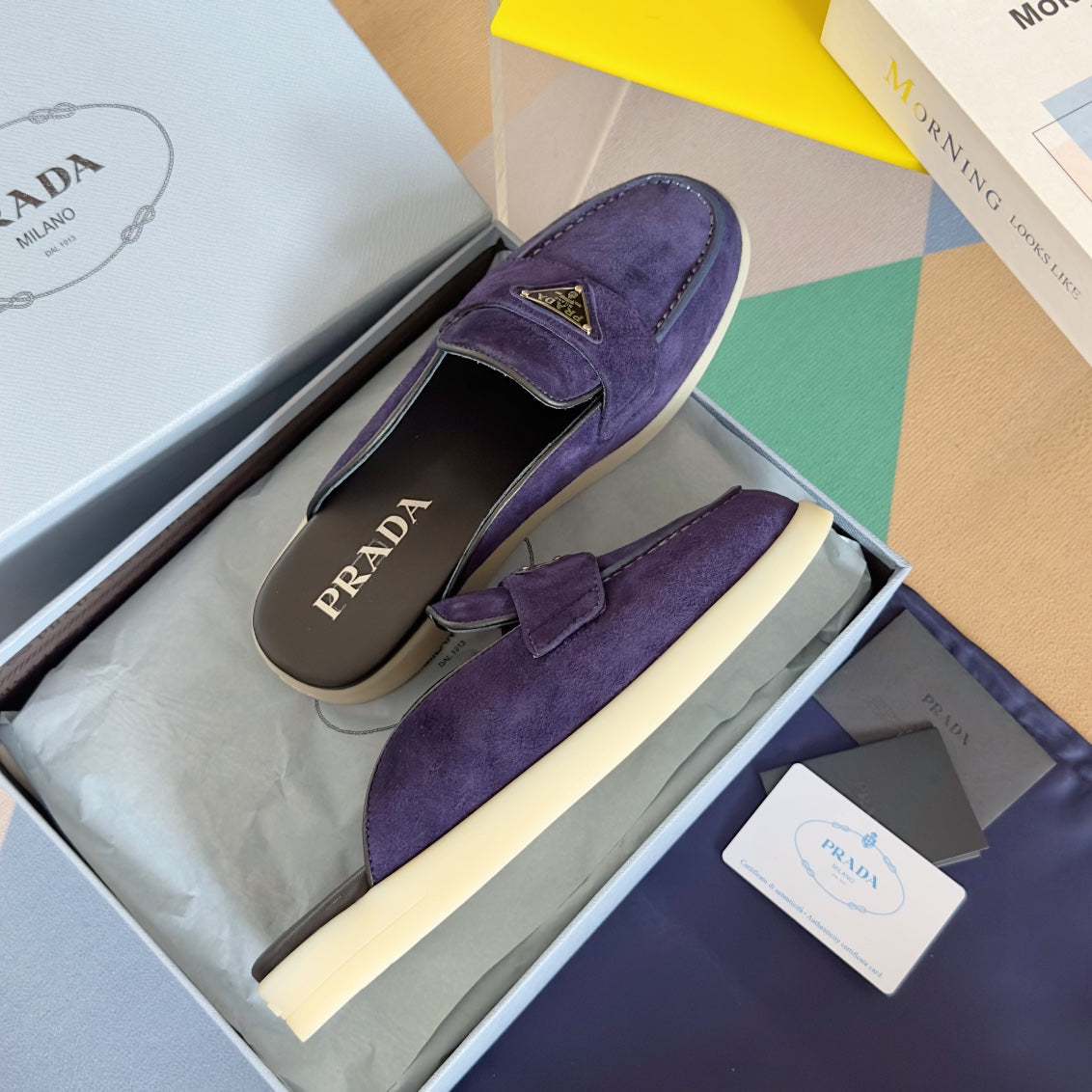 PRADA Pra Purple Suede Leather Mule 25mm Rubber Sole