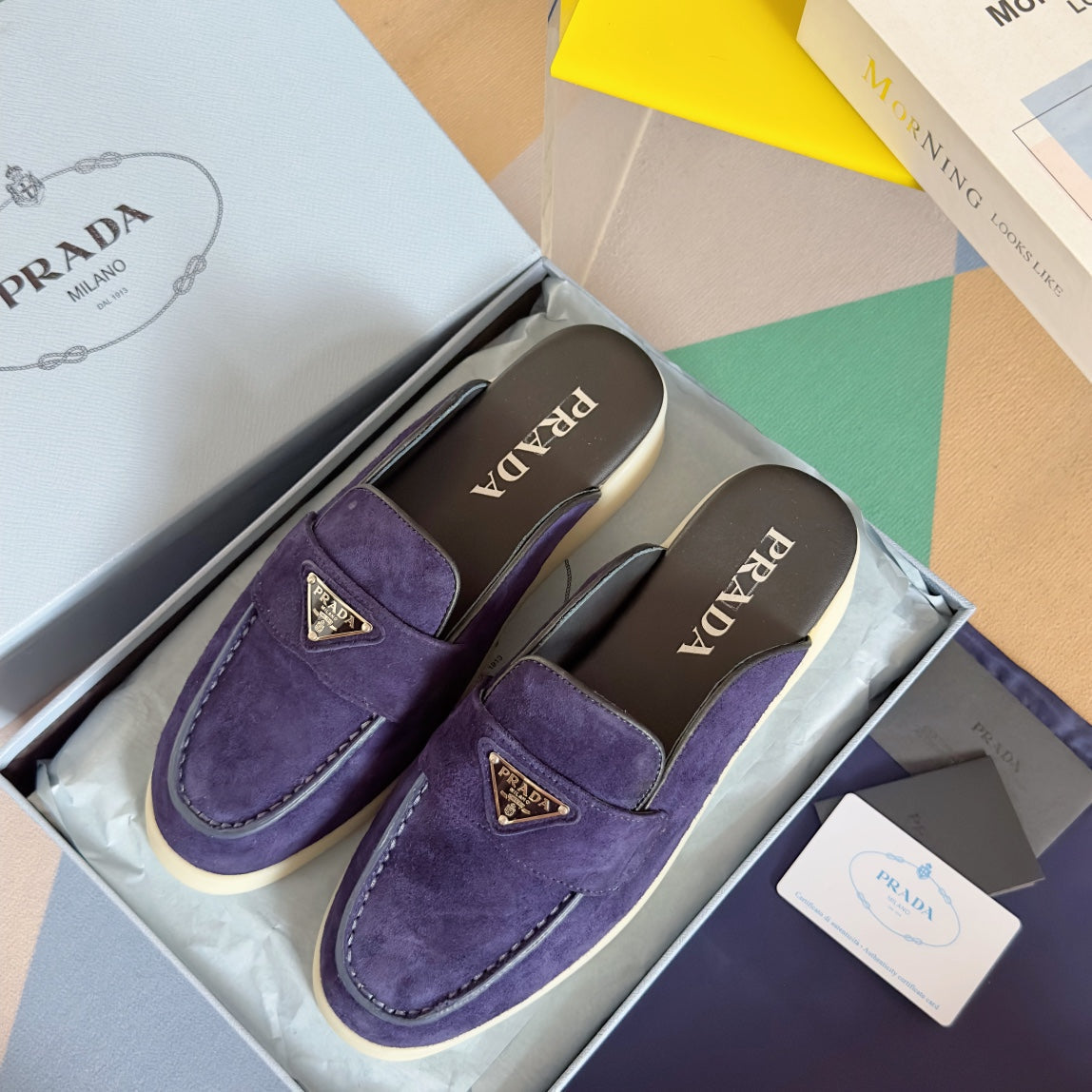 PRADA Pra Purple Suede Leather Mule 25mm Rubber Sole