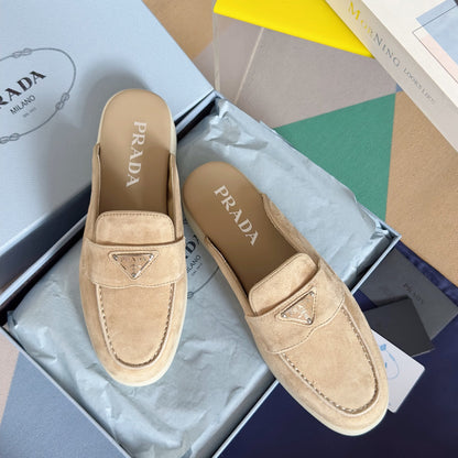 PRADA Pra Beige Suede Leather Mule 25mm Rubber Sole