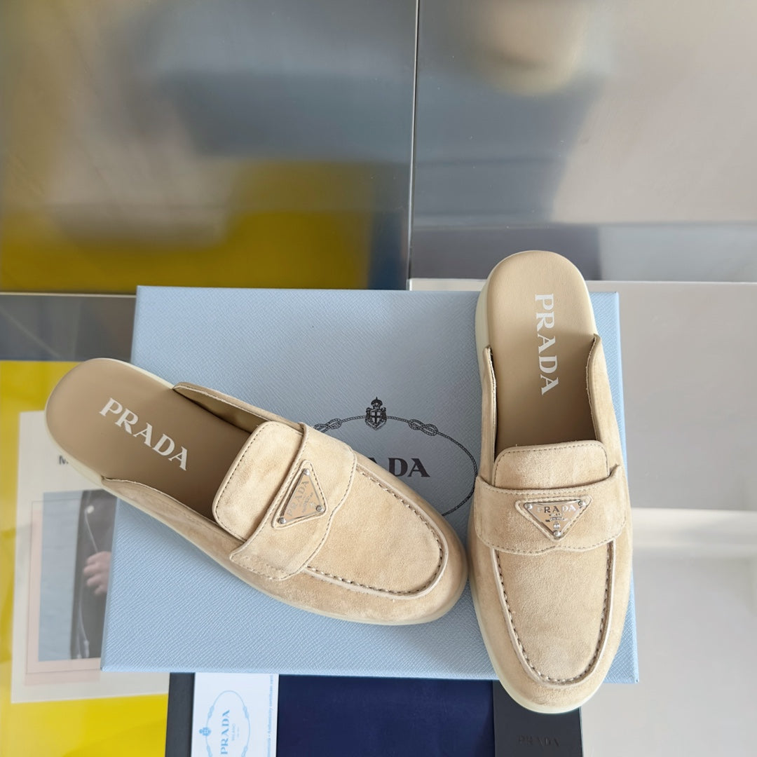 PRADA Pra Beige Suede Leather Mule 25mm Rubber Sole