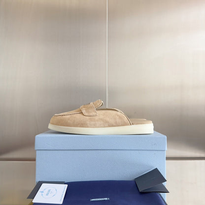 PRADA Pra Beige Suede Leather Mule 25mm Rubber Sole