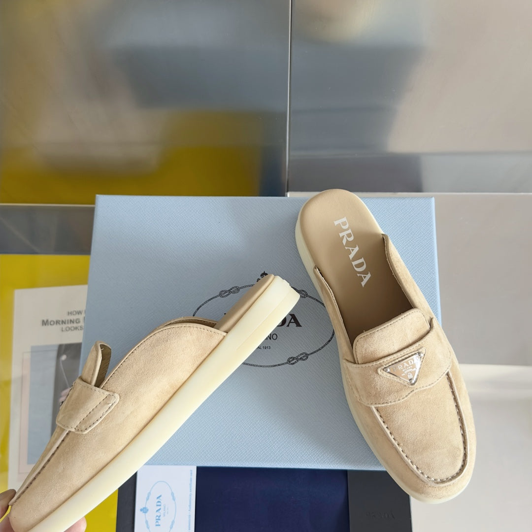 PRADA Pra Beige Suede Leather Mule 25mm Rubber Sole