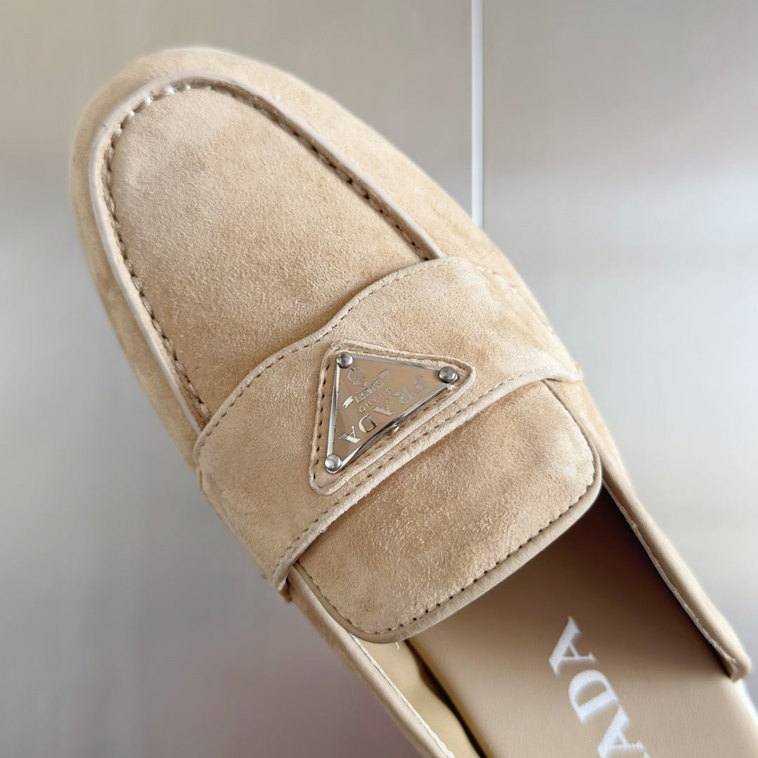 PRADA Pra Beige Suede Leather Mule 25mm Rubber Sole