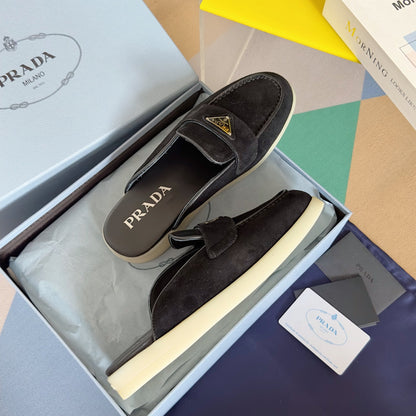 PRADA Pra Black Suede Leather Mule 25mm Rubber Sole