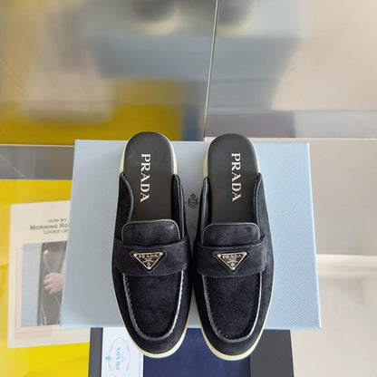 PRADA Pra Black Suede Leather Mule 25mm Rubber Sole
