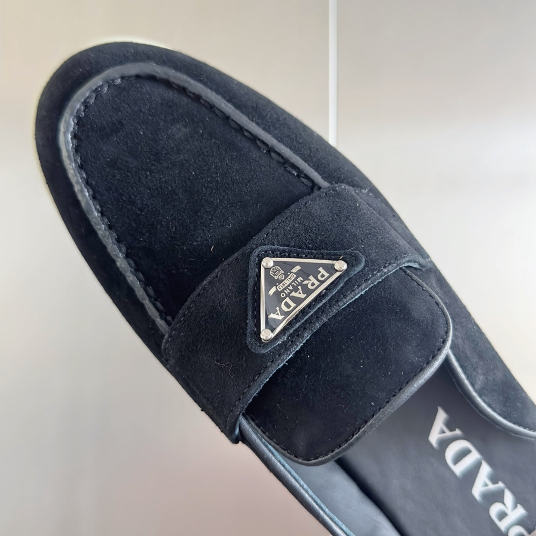 PRADA Pra Black Suede Leather Mule 25mm Rubber Sole