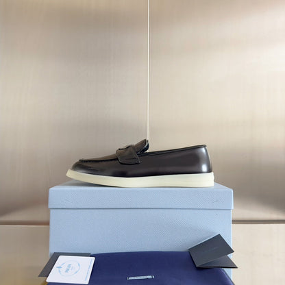 PRADA Pra Black Leather Loafers 25mm Rubber Sole