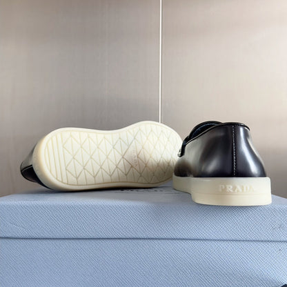 PRADA Pra Black Leather Loafers 25mm Rubber Sole