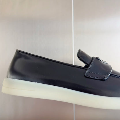 PRADA Pra Black Leather Loafers 25mm Rubber Sole