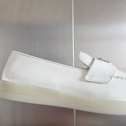 PRADA Pra White Patent Leather Loafers 25mm Rubber Sole