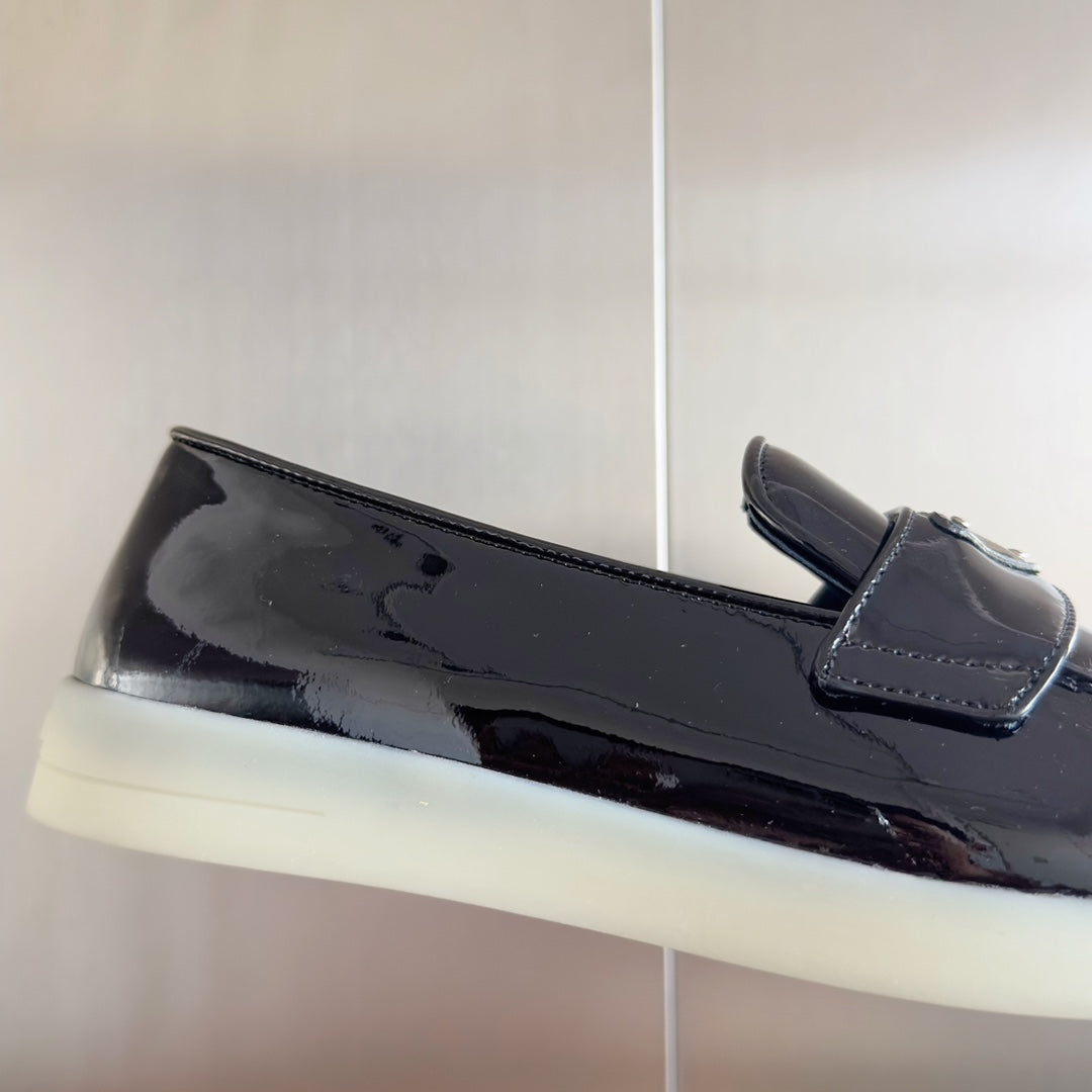 PRADA Pra Black Patent Leather Loafers 25mm Rubber Sole