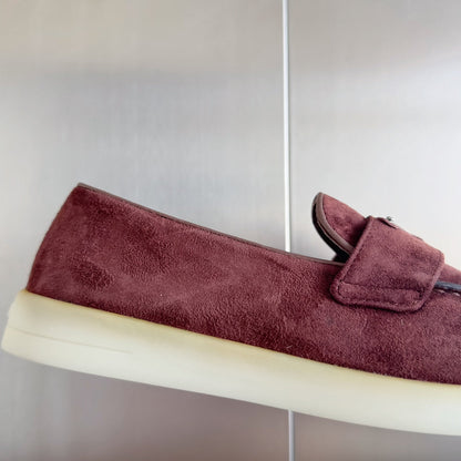 PRADA Pra Wine Suede Leather Loafers 25mm Rubber Sole