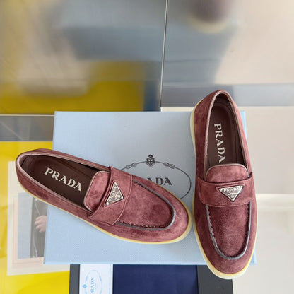 PRADA Pra Wine Suede Leather Loafers 25mm Rubber Sole