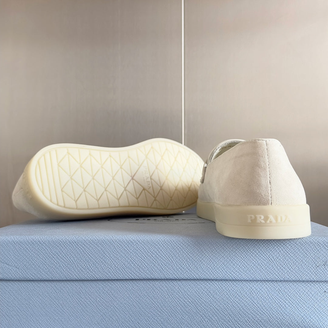 PRADA Pra White Suede Leather Loafers 25mm Rubber Sole