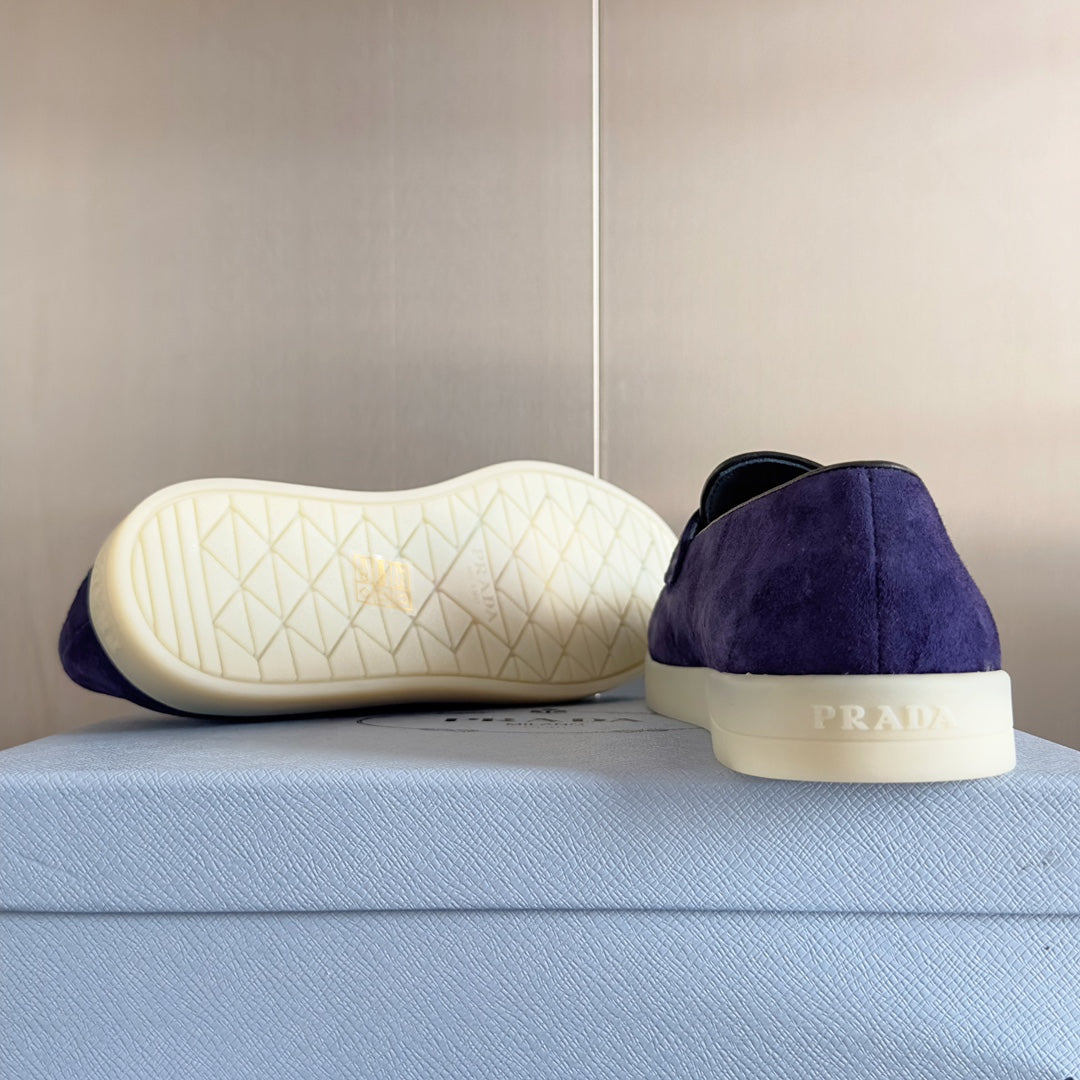 PRADA Pra Purple Suede Leather Loafers 25mm Rubber Sole