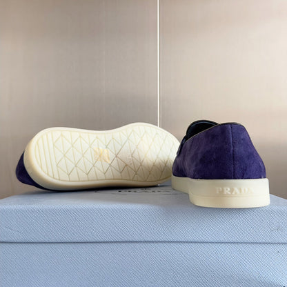 PRADA Pra Purple Suede Leather Loafers 25mm Rubber Sole