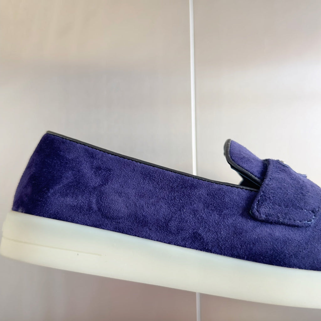 PRADA Pra Purple Suede Leather Loafers 25mm Rubber Sole