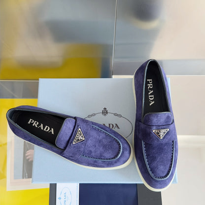 PRADA Pra Purple Suede Leather Loafers 25mm Rubber Sole