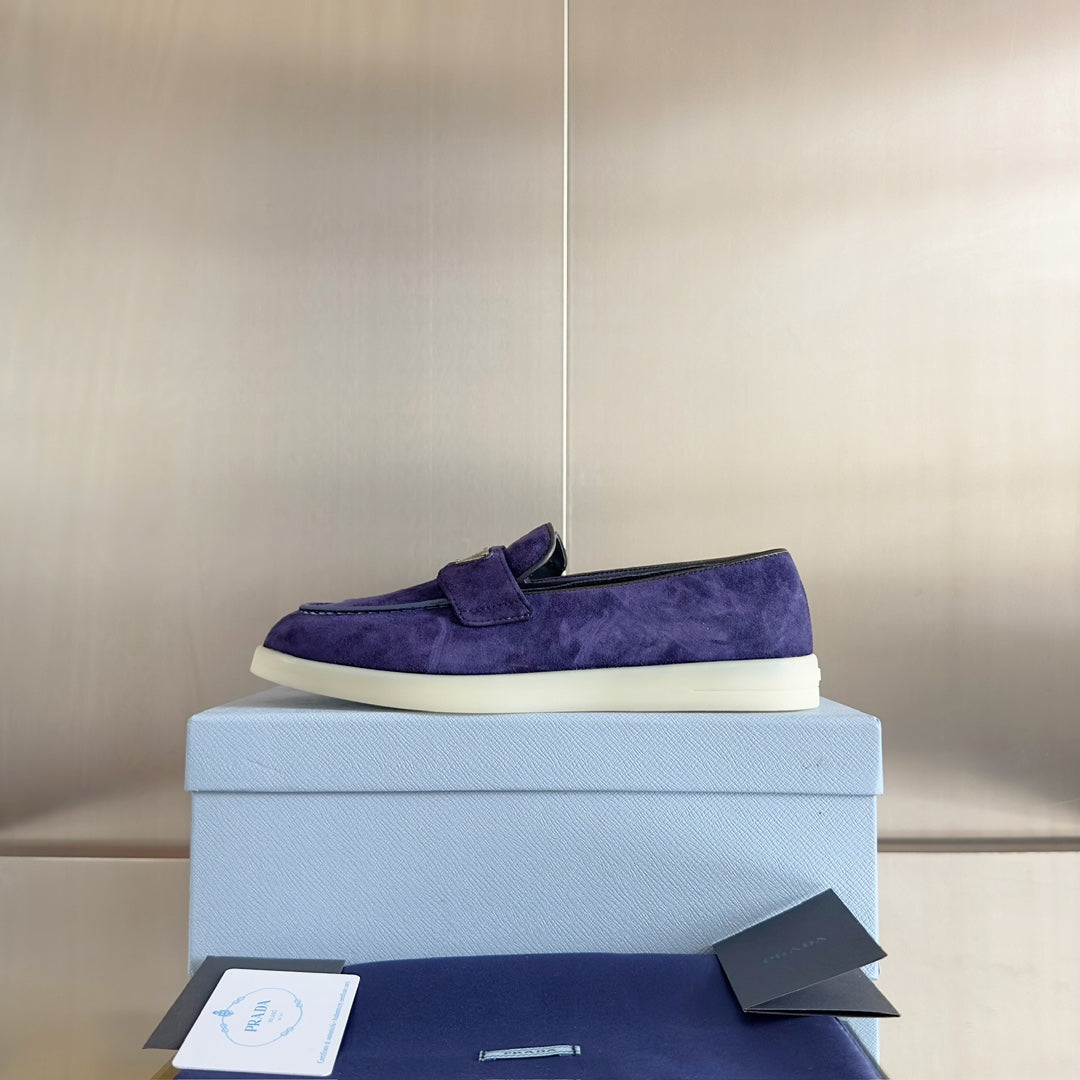 PRADA Pra Purple Suede Leather Loafers 25mm Rubber Sole
