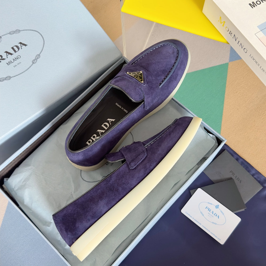 PRADA Pra Purple Suede Leather Loafers 25mm Rubber Sole