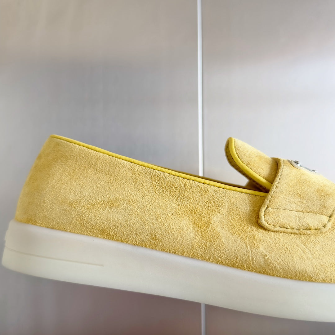 PRADA Pra Yellow Suede Leather Loafers 25mm Rubber Sole
